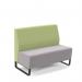 Encore² modular double seater low back sofa with no arms and black sled frame - forecast grey seat with endurance green back ENC-MOD02L-MF-FG-EN