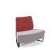 Encore² modular double seater low back sofa with no arms and black sled frame - forecast grey seat with extent red back
