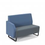 Encore modular double seater low back sofa with right hand arm and black sled frame - elapse grey seat with range blue back and arm ENC-MOD02L-RA-MF-EG-RB