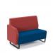 Encore² modular double seater low back sofa with right hand arm and black sled frame - maturity blue seat with extent red back and arm