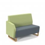 Encore modular double seater low back sofa with right hand arm and wooden sled frame - elapse grey seat with endurance green back and arm ENC-MOD02L-RA-WF-EG-EN