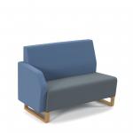 Encore modular double seater low back sofa with right hand arm and wooden sled frame - elapse grey seat with range blue back and arm ENC-MOD02L-RA-WF-EG-RB