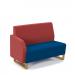 Encore² modular double seater low back sofa with right hand arm and wooden sled frame - maturity blue seat with extent red back and arm