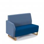 Encore modular double seater low back sofa with right hand arm and wooden sled frame - maturity blue seat with range blue back and arm ENC-MOD02L-RA-WF-MB-RB
