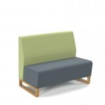 Encore² modular double seater low back sofa with no arms and wooden sled frame - elapse grey seat with endurance green back ENC-MOD02L-WF-EG-EN