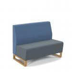 Encore² modular double seater low back sofa with no arms and wooden sled frame - elapse grey seat with range blue back ENC-MOD02L-WF-EG-RB
