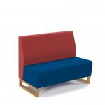 Encore² modular double seater low back sofa with no arms and wooden sled frame - maturity blue seat with extent red back ENC-MOD02L-WF-MB-ER