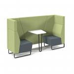 Encore open high back 2 person meeting booth with table and black sled frame - elapse grey seats with endurance green backs and infill panel ENCOP-POD02-MF-EG-EN