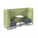Encore² open high back 2 person meeting booth with table and black sled frame - elapse grey seats with endurance green backs and infill panel