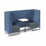 Encore open high back 2 person meeting booth with table and black sled frame - elapse grey seats with range blue backs and infill panel ENCOP-POD02-MF-EG-RB