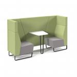 Encore open high back 2 person meeting booth with table and black sled frame - forecast grey seats with endurance green backs and infill panel ENCOP-POD02-MF-FG-EN