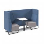 Encore open high back 2 person meeting booth with table and black sled frame - forecast grey seats with range blue backs and infill panel ENCOP-POD02-MF-FG-RB