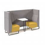 Encore open high back 2 person meeting booth with table and black sled frame - lifetime yellow seats with forecast grey backs and infill panel ENCOP-POD02-MF-LY-FG