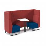 Encore open high back 2 person meeting booth with table and black sled frame - maturity blue seats with extent red backs and infill panel ENCOP-POD02-MF-MB-ER