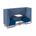 Encore open high back 2 person meeting booth with table and black sled frame - maturity blue seats with range blue backs and infill panel ENCOP-POD02-MF-MB-RB