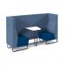 Encore² open high back 2 person meeting booth with table and black sled frame - maturity blue seats with range blue backs and infill panel