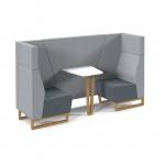 Encore open high back 2 person meeting booth with table and wooden sled frame - elapse grey seats with late grey backs and infill panel ENCOP-POD02-WF-EG-LG