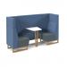 Encore² open high back 2 person meeting booth with table and wooden sled frame - elapse grey seats with range blue backs and infill panel