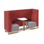 Encore open high back 2 person meeting booth with table and wooden sled frame - forecast grey seats with extent red backs and infill panel ENCOP-POD02-WF-FG-ER