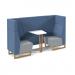 Encore² open high back 2 person meeting booth with table and wooden sled frame - late grey seats with range blue backs and infill panel