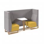 Encore open high back 2 person meeting booth with table and wooden sled frame - lifetime yellow seats with forecast grey backs and infill panel ENCOP-POD02-WF-LY-FG