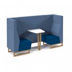 Encore open high back 2 person meeting booth with table and wooden sled frame - maturity blue seats with range blue backs and infill panel ENCOP-POD02-WF-MB-RB