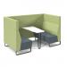 Encore² open high back 4 person meeting booth with table and black sled frame - elapse grey seats with endurance green backs and infill panel