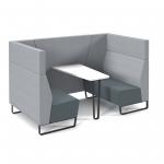 Encore open high back 4 person meeting booth with table and black sled frame - elapse grey seats with late grey backs and infill panel ENCOP-POD04-MF-EG-LG