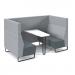 Encore² open high back 4 person meeting booth with table and black sled frame - elapse grey seats with late grey backs and infill panel