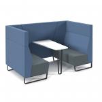 Encore open high back 4 person meeting booth with table and black sled frame - elapse grey seats with range blue backs and infill panel ENCOP-POD04-MF-EG-RB