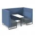 Encore² open high back 4 person meeting booth with table and black sled frame - elapse grey seats with range blue backs and infill panel