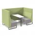 Encore² open high back 4 person meeting booth with table and black sled frame - forecast grey seats with endurance green backs and infill panel
