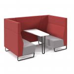 Encore open high back 4 person meeting booth with table and black sled frame - forecast grey seats with extent red backs and infill panel ENCOP-POD04-MF-FG-ER