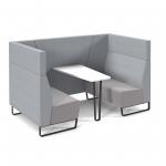 Encore open high back 4 person meeting booth with table and black sled frame - forecast grey seats with late grey backs and infill panel ENCOP-POD04-MF-FG-LG