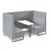 Encore² open high back 4 person meeting booth with table and black sled frame - forecast grey seats with late grey backs and infill panel