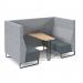 Encore² open high back 4 person meeting booth with kendal oak table and black sled frame - elapse grey seats with late grey backs and infill panel ENCOP-POD04-MF-KO-EG-LG