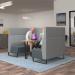 Encore² open high back 4 person meeting booth with kendal oak table and black sled frame - elapse grey seats with late grey backs and infill panel ENCOP-POD04-MF-KO-EG-LG