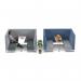 Encore² open high back 4 person meeting booth with kendal oak table and black sled frame - late grey seats with range blue backs and infill panel ENCOP-POD04-MF-KO-LG-RB