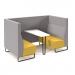 Encore² open high back 4 person meeting booth with table and black sled frame - lifetime yellow seats with forecast grey backs and infill panel