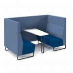 Encore open high back 4 person meeting booth with table and black sled frame - maturity blue seats with range blue backs and infill panel ENCOP-POD04-MF-MB-RB