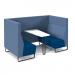 Encore² open high back 4 person meeting booth with table and black sled frame - maturity blue seats with range blue backs and infill panel
