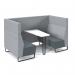 Encore² open high back 4 person meeting booth with white table and black sled frame - elapse grey seats with late grey backs and infill panel ENCOP-POD04-MF-WH-EG-LG
