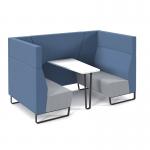 Encore² open high back 4 person meeting booth with white table and black sled frame - late grey seats with range blue backs and infill panel ENCOP-POD04-MF-WH-LG-RB