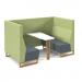 Encore² open high back 4 person meeting booth with table and wooden sled frame - elapse grey seats with endurance green backs and infill panel