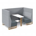 Encore open high back 4 person meeting booth with table and wooden sled frame - elapse grey seats with late grey backs and infill panel ENCOP-POD04-WF-EG-LG
