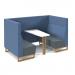Encore² open high back 4 person meeting booth with table and wooden sled frame - elapse grey seats with range blue backs and infill panel
