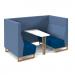 Encore² open high back 4 person meeting booth with table and wooden sled frame - maturity blue seats with range blue backs and infill panel