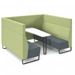 Encore open high back 6 person meeting booth with table and black sled frame - elapse grey seats with endurance green backs and infill panel ENCOP-POD06-MF-EG-EN