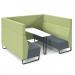 Encore² open high back 6 person meeting booth with table and black sled frame - elapse grey seats with endurance green backs and infill panel