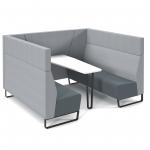 Encore open high back 6 person meeting booth with table and black sled frame - elapse grey seats with late grey backs and infill panel ENCOP-POD06-MF-EG-LG